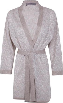 D.exterior Metallic Knit Belted Cardigan - Dames - Vesten - Grijs - M - Truien & Vesten