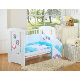 OEM Juego De Cama Infantil 120x90cm Con Protector De 3 Piezas, B&uacute;hos Turquesa, Con Bordado Rosa Y Turquesa