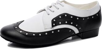 Minitoo Mens Dance Shoes Block Standard Heel Synthetic Leather Ballroom Dancing Shoes QJ9013 Black/White UK 9