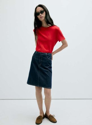 Mango Maglietta 100% cotone collo stondato rosso - Donna - XXS - MANGO