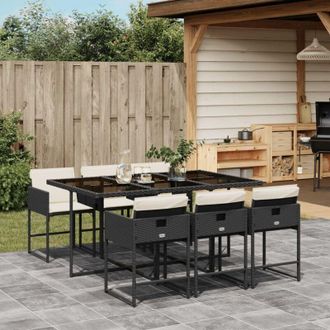 vidaXL Vidaxl - Set De Comedor De Jard&iacute;n 7 Pzas Y Cojines Rat&aacute;n Sint&eacute;tico Negro