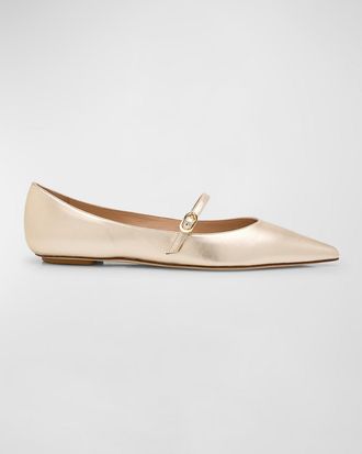 Stuart Weitzman Emilia Metallic Mary Jane Ballerina Flats