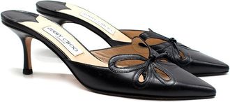 Jimmy Choo London Black Leather Kitten Heel Mules Size 38.5