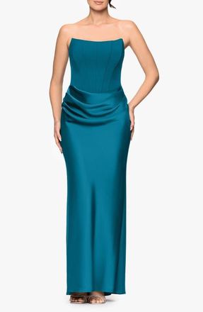Betsy & Adam Strapless Mixed Media Gown in Teal at Nordstrom, Size 14