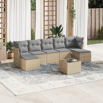 vidaXL Vidaxl - Juego De Sof&aacute;s De Jard&iacute;n Con Cojines Beige 8 Pzas Rat&aacute;n Pe