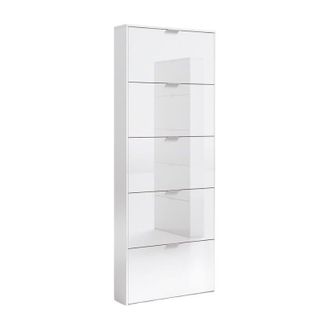 Calicosy Zapatero Alto Pasillo Color Blanco Brillo 5 Puertas 180x70x17 Cm