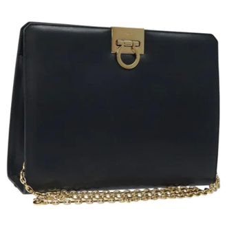 Ferragamo Tweedehands leren schoudertassen - Dames - Pre-owned - Blauw - Maat: ONE Size Leer