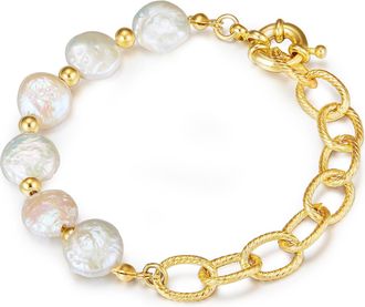 Lulu & Jane Womens Female Pearl Bracelet Metal (Alloy) - Gold - One Size