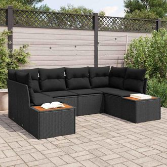 vidaXL Vidaxl - Conjunto De Sof&aacute; De Jard&iacute;n Con Coj&iacute;n 6 Pcs Negro Polirat&aacute;n