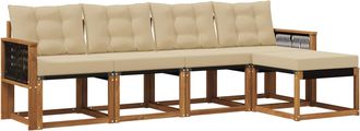 vidaXL Conjunto De Sof&aacute;s De Exterior 5 Uds. Natural Y Beige Vidaxl