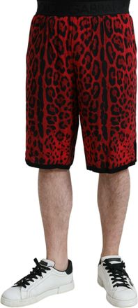 Dolce & Gabbana Red Leopard Print Viscose Bermuda Mens Shorts