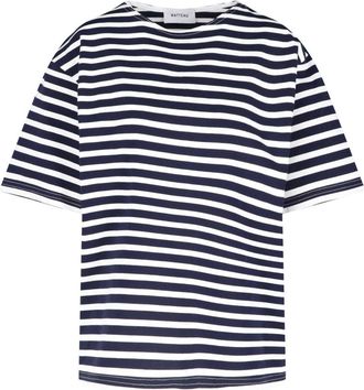 Matteau Navy Horizontal Striped Cotton T-Shirt