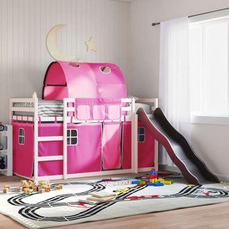 Berkfield Home Bunk Bed without Mattress with Slide & Curtains Pink 90x200 cm