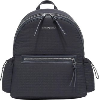 Emporio Armani Backpacks, male, Blue, Size: ONE SIZE Nylon Backpack with Monogram Lettering