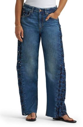 Lee Rider Embroidered Raw Hem Low Slung Barrel Jeans in Blue Royalty at Nordstrom, Size 25