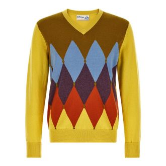 Ballantyne Diamond V-neck Pullover - Heren - V-hals truien - Geel - 2XL - Kasjmier - Truien & Vesten