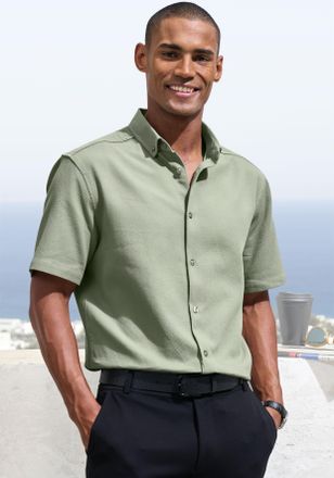 H.I.S Kurzarmhemd H.I.S Regular Fit, Herren, Gr. XXL (45/46), N-Gr, gr&uuml;n (salbei), Web, Obermaterial: 100% Baumwolle, unifarben, regular fit, Rundhals, abge