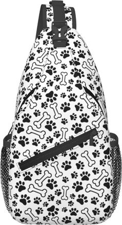 Generic Black Paw Print White Bones Sling Bag Breathable Cross Body Bag Adjustable Backpack For Shopping Men Runner