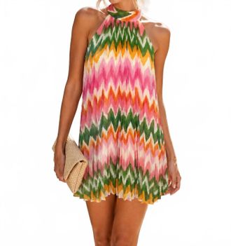 Dress Forum Pleated Halter Mini Dress In Sunset Cosmo