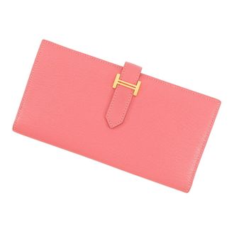 Herm&egrave;s Pink Chevre Myzore Leather Long Wallet (Bi-Fold) (Pre-Owned)