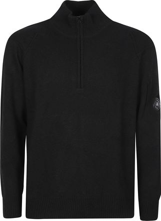 C.P. Company Black Half Zip Minimalist Wool-Blend Zip-Through Knit