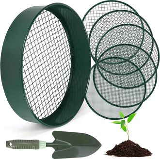OEM Tamiz De Jard&iacute;n De Acero Inoxidable, 30 Cm Con 5 Cribras Intercambiables, Incluye Guantes Y Pala - Ideal Para Filtrar Tierra Y Arena En Huertos
