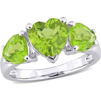 Delmar Sterling Silver Heart Cut Trio Peridot Ring in Green at Nordstrom Rack, Size 7