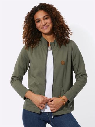 Casual Looks Shirtjacke CASUAL LOOKS Sweatjacke, Damen, Gr. 36, gr&uuml;n (khaki), 100% Baumwolle, unifarben, Shirts Shirtjacke
