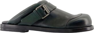 Acne Studios Schoenen, Dames, Groen, 38 EU, Leer, Groene Leren Gesp Muiltjes
