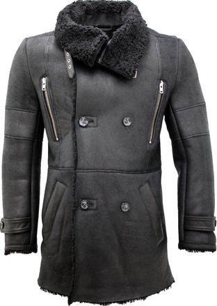 Infinity Leather Double Breasted Sheepskin Reefer Coat-Candon