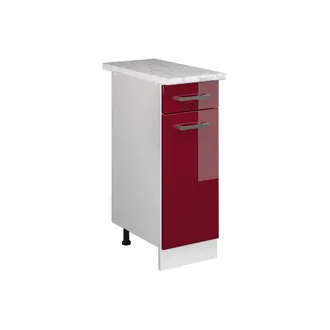 Vicco Mueble Bajo Universal R-line, Rojo Burdeos Alto Brillo, 30 Cm Con Caj&oacute;n, Con Encimera Vicco
