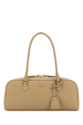Prada Sand Beige Logo Medium Shoulder Bag
