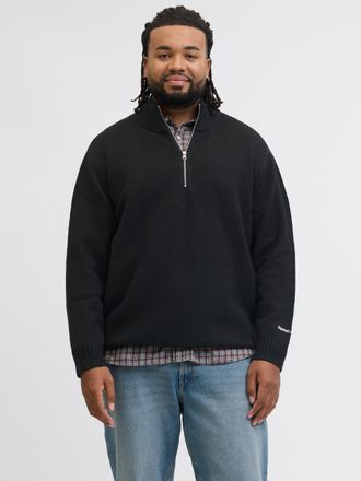 Jack & Jones Plus Size Troyer JORNORREBRO KNIT HALF ZIP PLS, Herren, Gr. 5XL, schwarz, Strick, Obermaterial: 55% Baumwolle, 22% Polyester, 21% Polyacryl, 2% Elasthan, JACK &