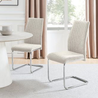 Furniturebox Lorenzo 2x Fabric Silver Leg Dining Chair in Cream