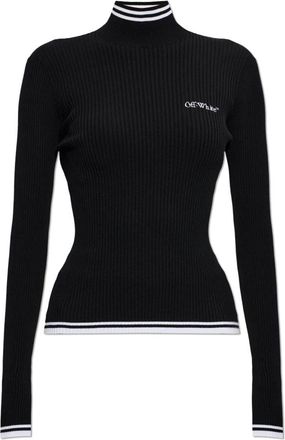 Off-white Ribbed Turtleneck Top - Dames - Coltruien - Zwart - M - Leer - Truien & Vesten