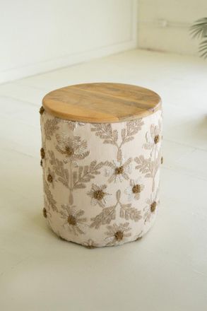 Kalalou Round Embroidered Accent Table With Mango Wood Top