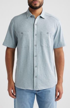 Johnston & Murphy Riley Short Sleeve Button-Up Shirt in Storm at Nordstrom, Size Xxx-Large