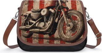 Generic Vintage Motorcycle U.S. Flag Small Womens Crossbody Bags Shoulder Handbag with Adjustable Strap for Travel