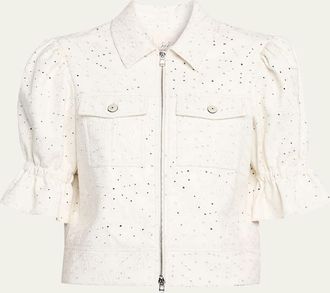 Cinq &agrave; Sept Holly Embroidered Short-Sleeve Jacket