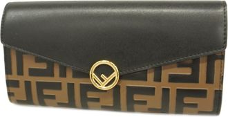 Fendi Black Brown Leather Long Wallet (Bi-Fold) (Pre-Owned)