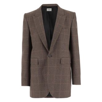Saint Laurent Blazers, female, Brown, M, Checked Wool Cashmere Blazer Jacket
