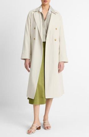 Vince Drapey Tie Waist Double Breasted Trench Coat in White Stone at Nordstrom Rack, Size Large