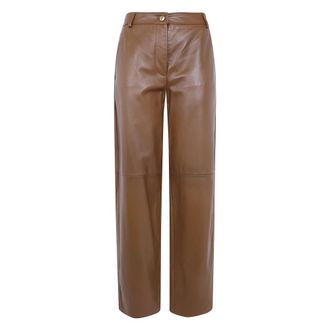 Max Mara Straight Broeken - Dames - Leren Broeken - Bruin - S - Broeken