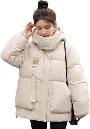 Generic Women Parkas Winter Thick Hooded Cotton Warm Short Jackets Korean Zipper Wear Coats Puffer Parka white M