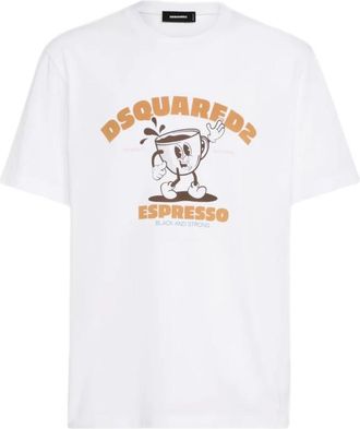 Dsquared2 Tops, Heren, Wit, L, Grafische Print Ronde Hals T-shirt