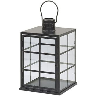 Beliani Beliani - Linterna met&aacute;lica negra de decoraci&oacute;n escandinava y altura 27 cm con portavelas de cristal Bintan
