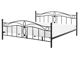 Beliani Struttura Letto In Metallo Nero Con Doghe Design Vintage 160 X 200 Cm Antlia