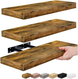 Sorbus Set Of 3 Rustic Rectangle Floating Shelves