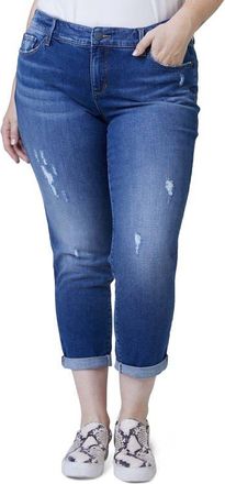 Slink Jeans Distressed Roll Cuff Boyfriend Jeans in Linda at Nordstrom, Size 12W