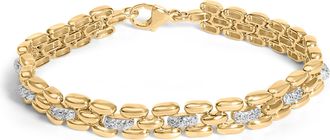 House of Brilliance Gold Vermeil Plated Sterling Silver 1/7 Cttw Diamond Panther Link Bracelet
